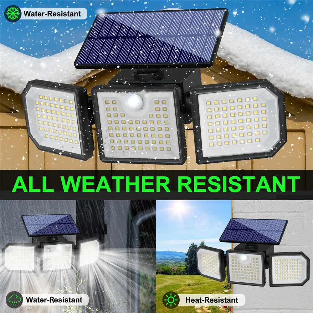 2Pcs 3-Head LED Solar Wall Light Motion Sensor 167-LED IP65 Waterproof Adjustable Security Light for Outdoor Garden