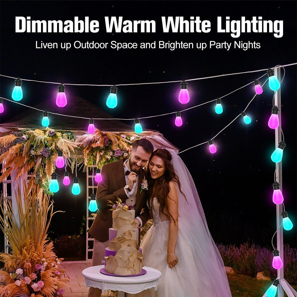 S14 Bluetooth-Compatible Smart Outdoor String Lights 12M 20 Bulbs RGBIC LED App and Voice Control