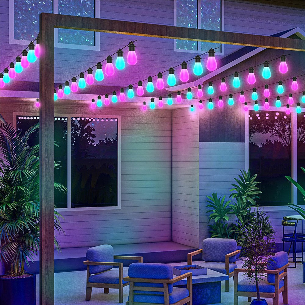 Outdoor Smart WiFi String Lights 12M 20 Bulbs IP65 Waterproof RGBIC WiFi BLE App Remote Control