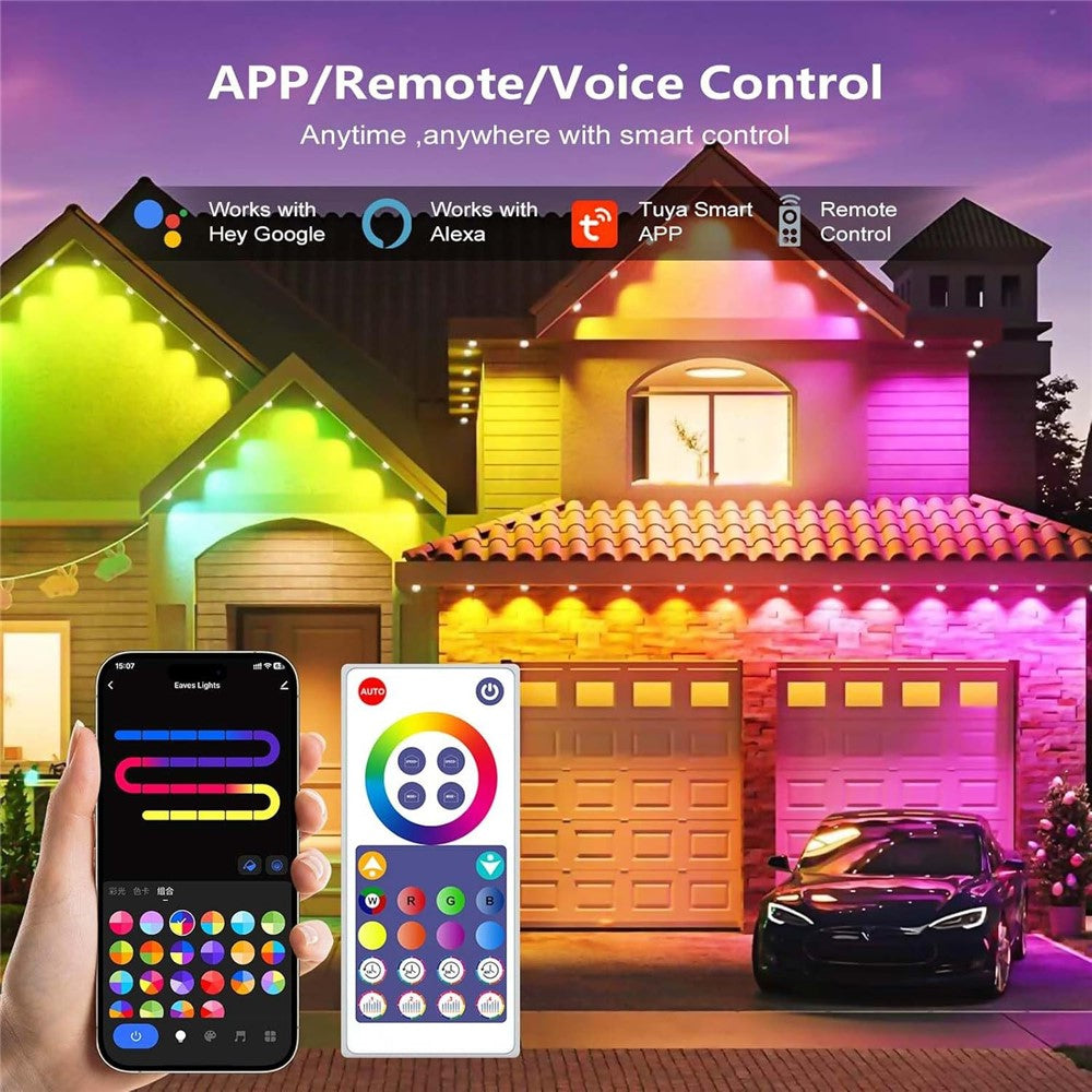 WY021 15m 30-LED Smart Outdoor Eaves Light Waterproof App Control Light String RGB Ambiance Lamp