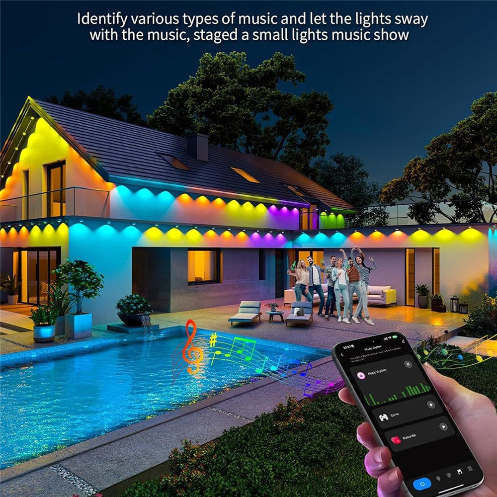 WY021 15m 30-LED Smart Outdoor Eaves Light Waterproof App Control Light String RGB Ambiance Lamp