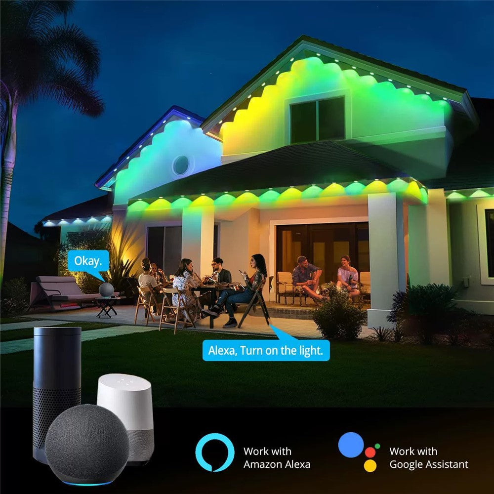WY021 15m 30-LED Smart Outdoor Eaves Light Waterproof App Control Light String RGB Ambiance Lamp