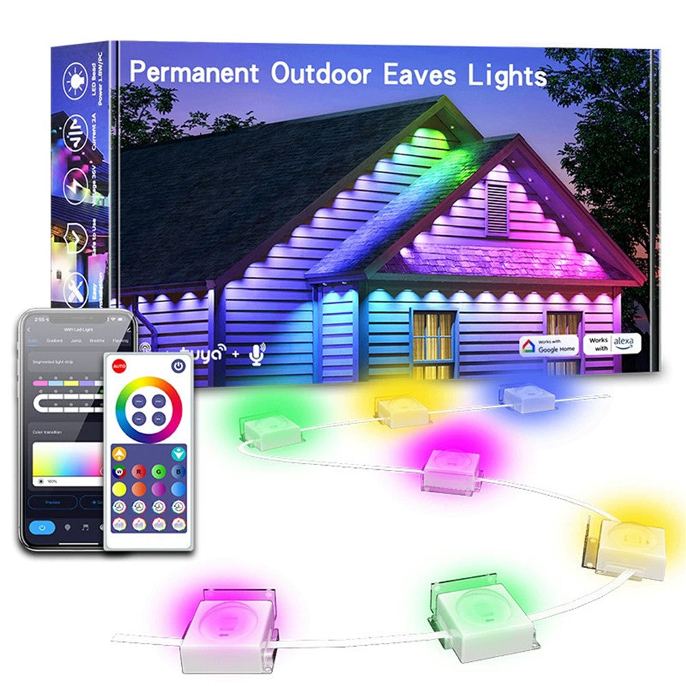 WY021 15m 30-LED Smart Outdoor Eaves Light Waterproof App Control Light String RGB Ambiance Lamp