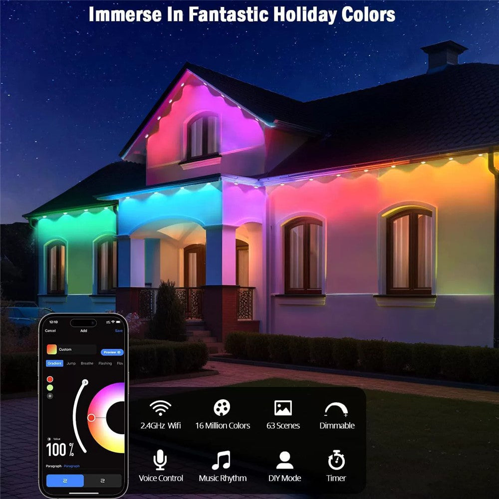 WY021 30m 60-LED Smart Outdoor Eaves Light Waterproof App Control Light String RGB Ambiance Lamp