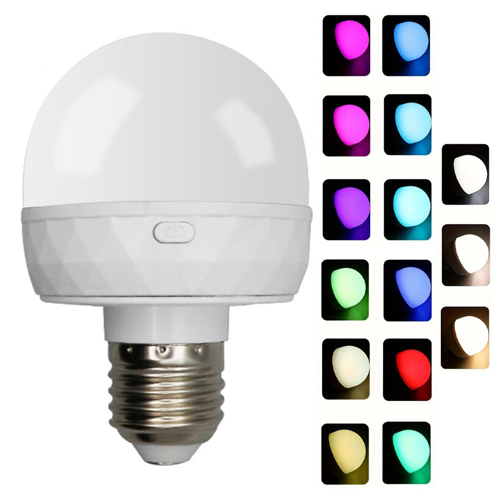 RGB Light Bulb Built-in 2500mAh Battery Remote Control Stepless Dimming LED Mood Light with Detachable E27 Base