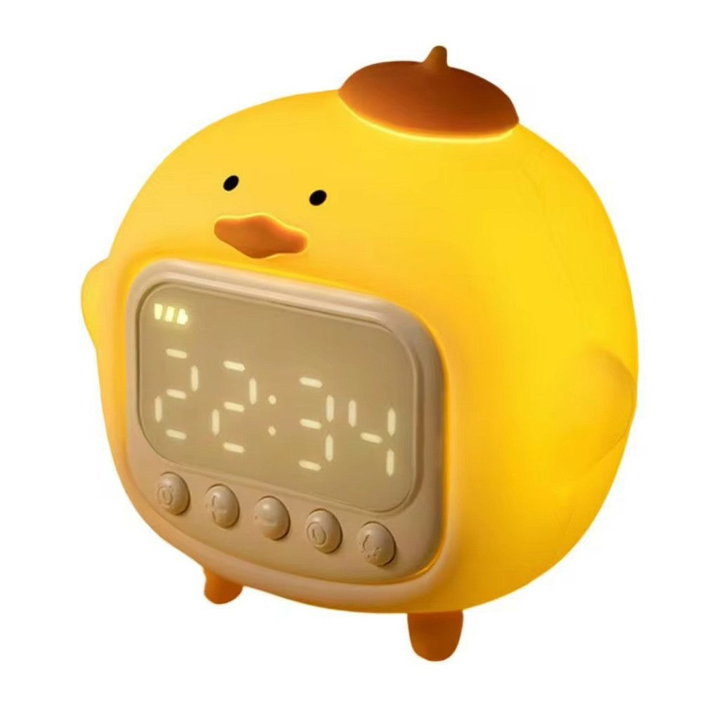 C15 Hugging Duck LED Display Alarm Clock Stepless Dimmable Soft Silicone Night Light