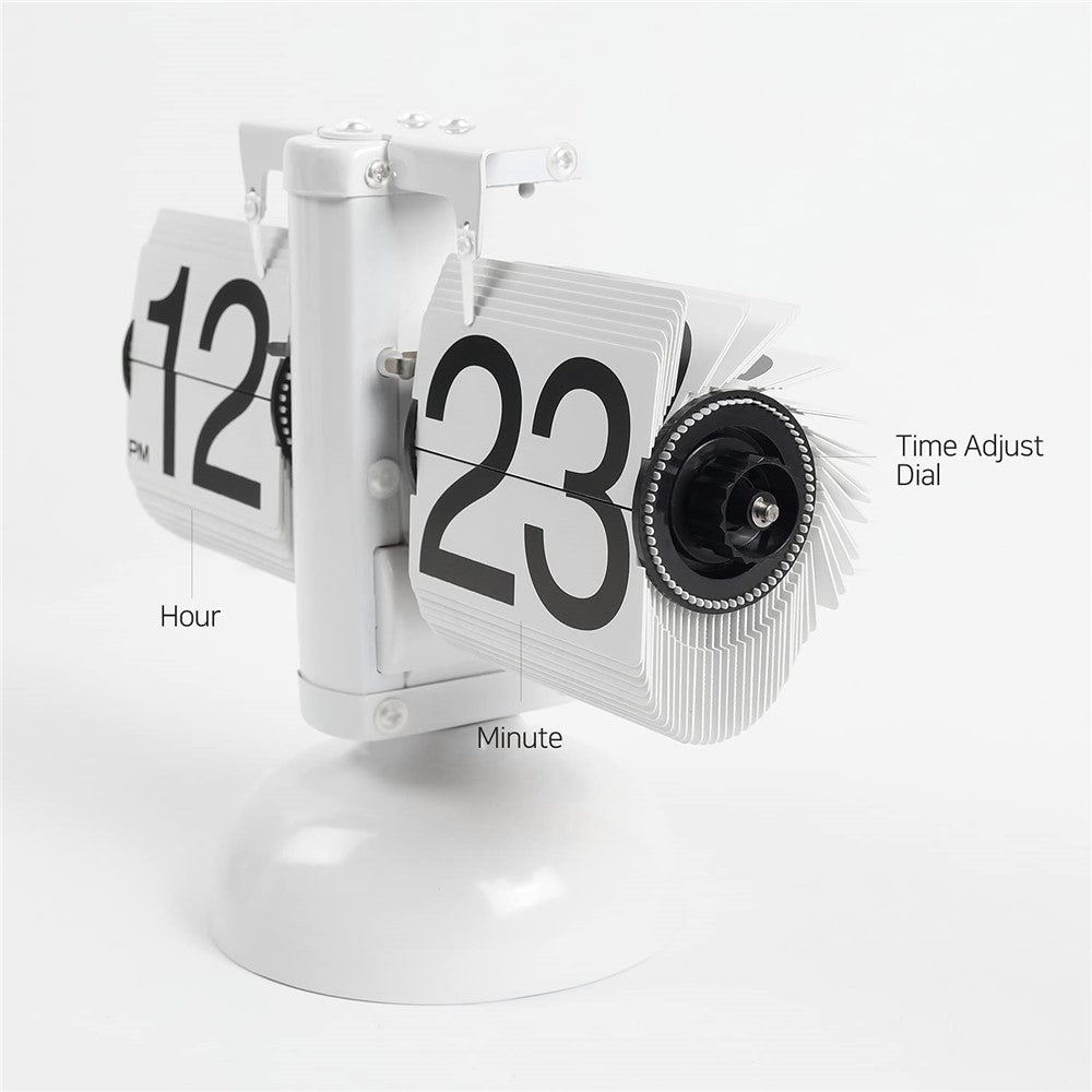 Automatic Flip Clock Retro Simple Home Living Room Table Clock Single Foot Stainless Steel Quartz Movement Flip Clock
