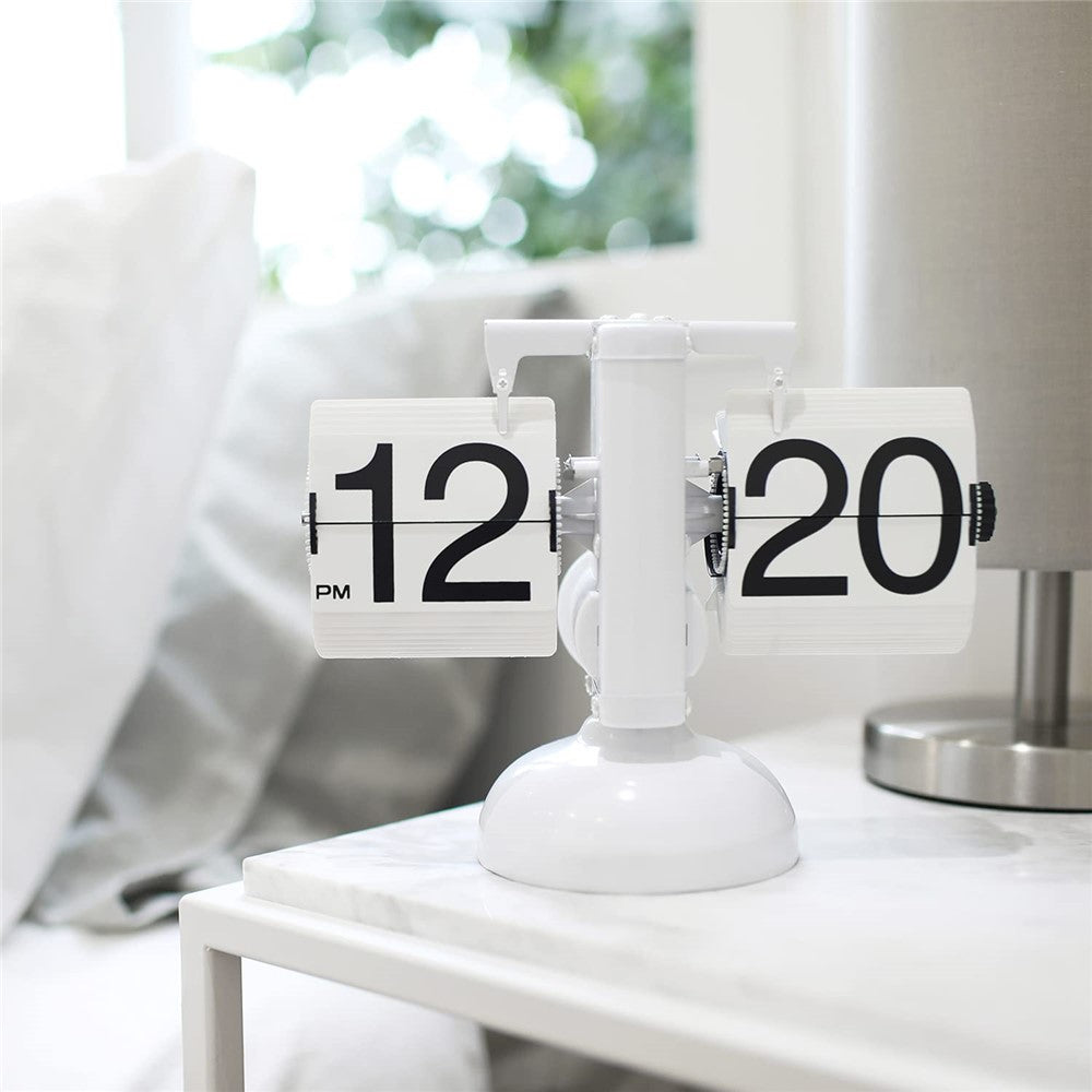 Automatic Flip Clock Retro Simple Home Living Room Table Clock Single Foot Stainless Steel Quartz Movement Flip Clock