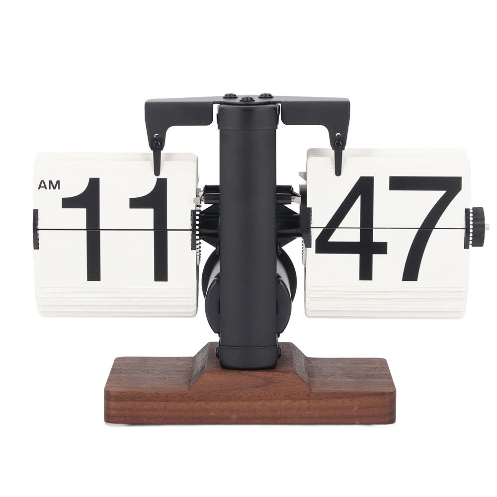 Automatic Flip Clock Retro Simple Home Table Clock Single Foot Stainless Steel Quartz Movement Flip Clock Walnut Square Base