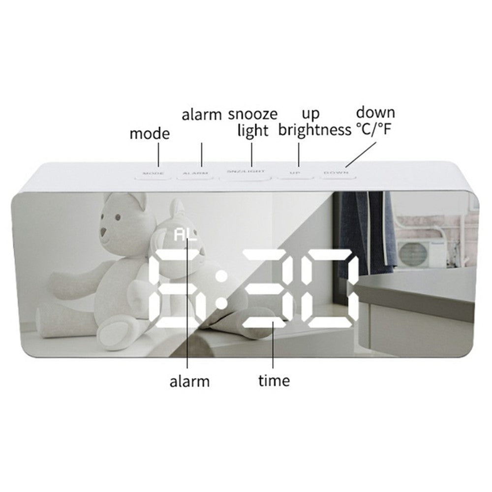 TS-S69 LED Digital Display Multifunction Clock Desk Makeup Mirror Alarm Clock with Temperature