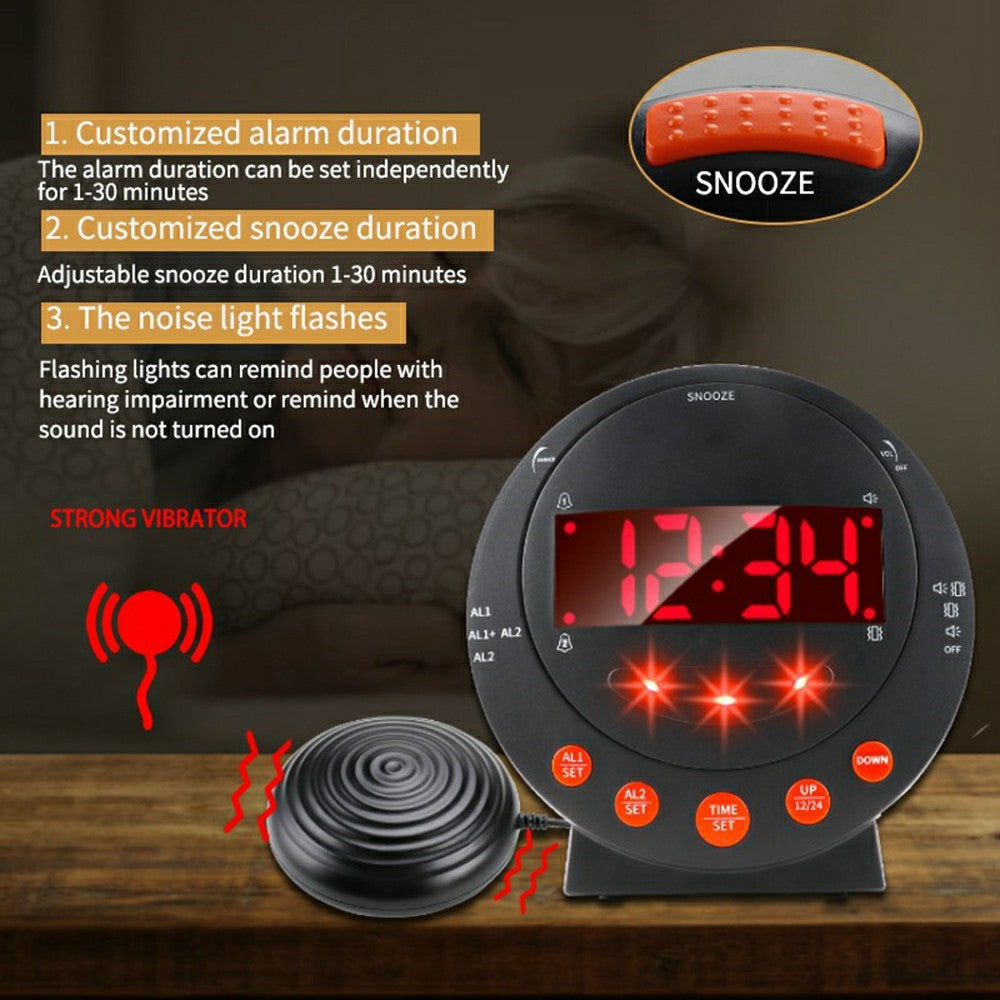 TS-BC630 Vibrating LED Alarm Clock 3.74in Digital Display 115dB Strong Vibration Doorbell Phone Call Reminder