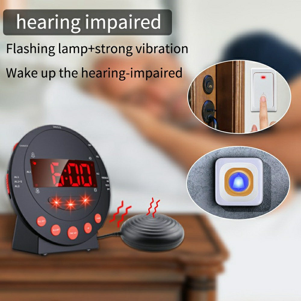 TS-BC630 Vibrating LED Alarm Clock 3.74in Digital Display 115dB Strong Vibration Doorbell Phone Call Reminder