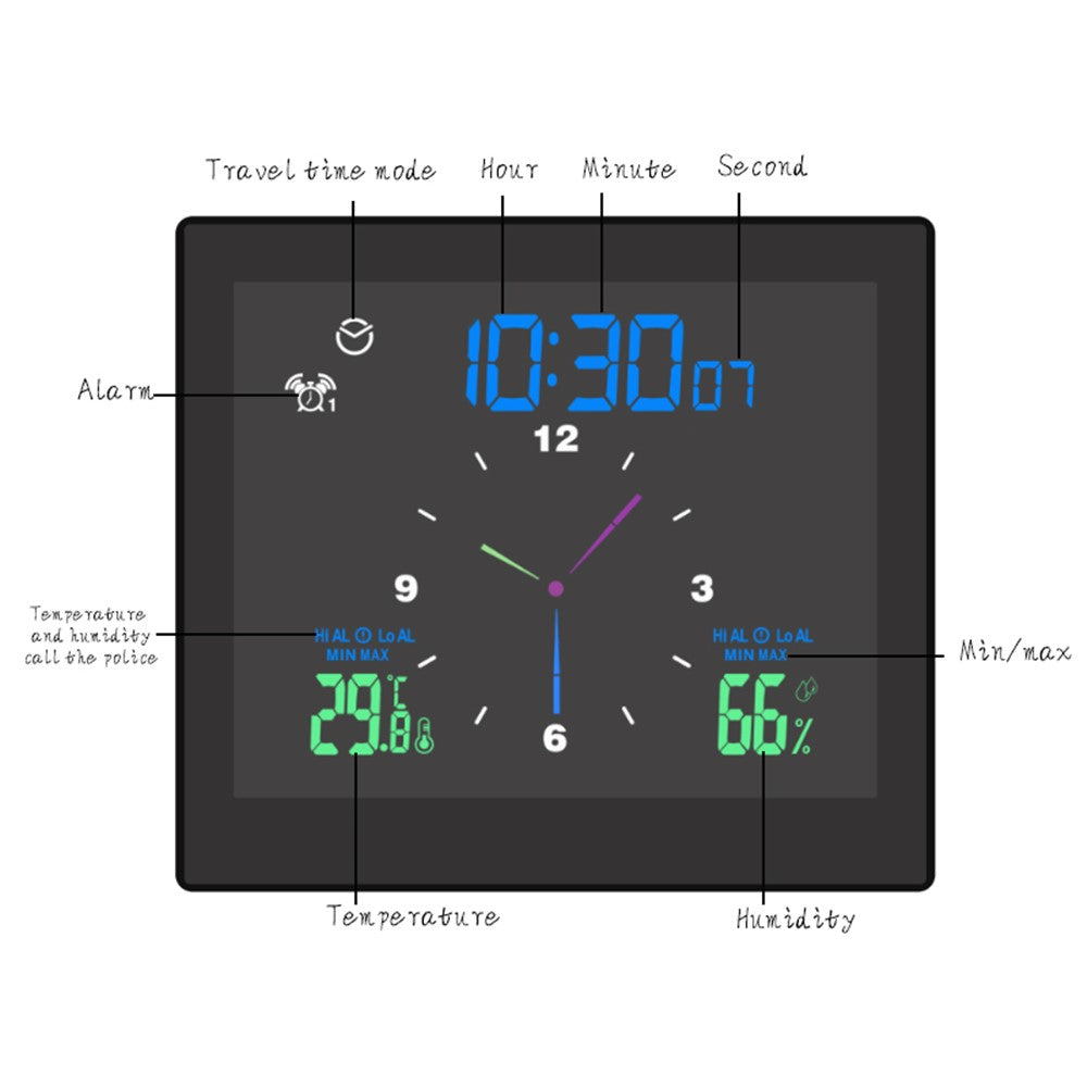TS-WP10 Color Screen Alarm Clock Temperature Humidity Display Waterproof Bathroom Clock with Suction Cup