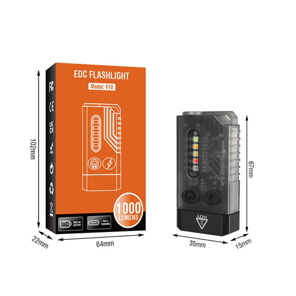 V10 Mini EDC Flashlight Multifunction 365nm UV Identification Work Light with Warning Alarm