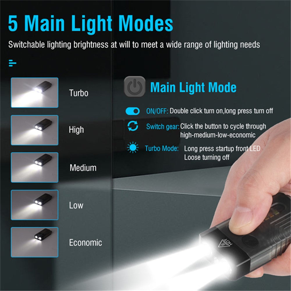 V10 Mini EDC Flashlight Multifunction 365nm UV Identification Work Light with Warning Alarm