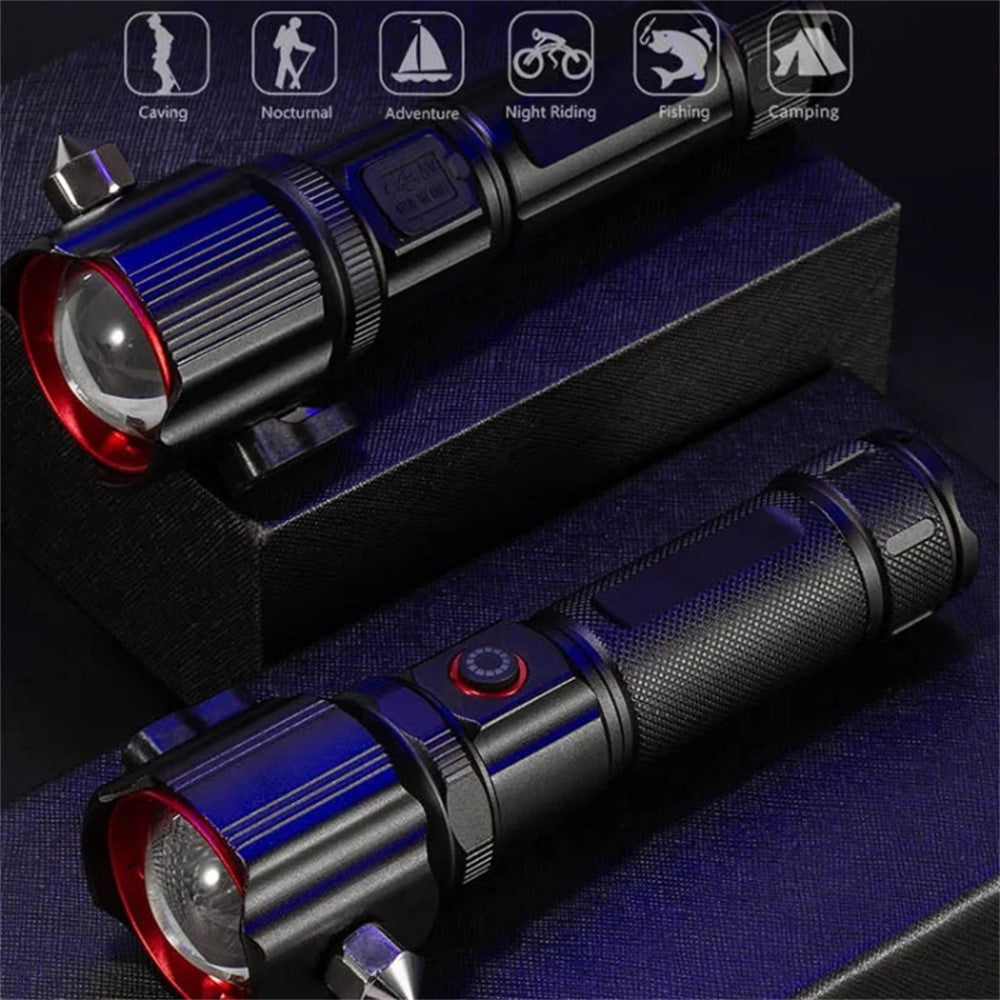 W5196 Flashlight with Laser Safety Cutter Emergency Car Tool Strobe Light USB Rechargeable for Outdoor