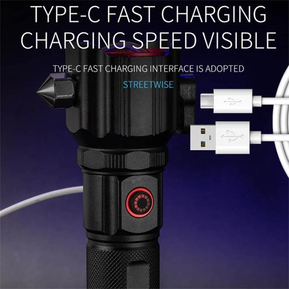 W5196 Flashlight with Laser Safety Cutter Emergency Car Tool Strobe Light USB Rechargeable for Outdoor