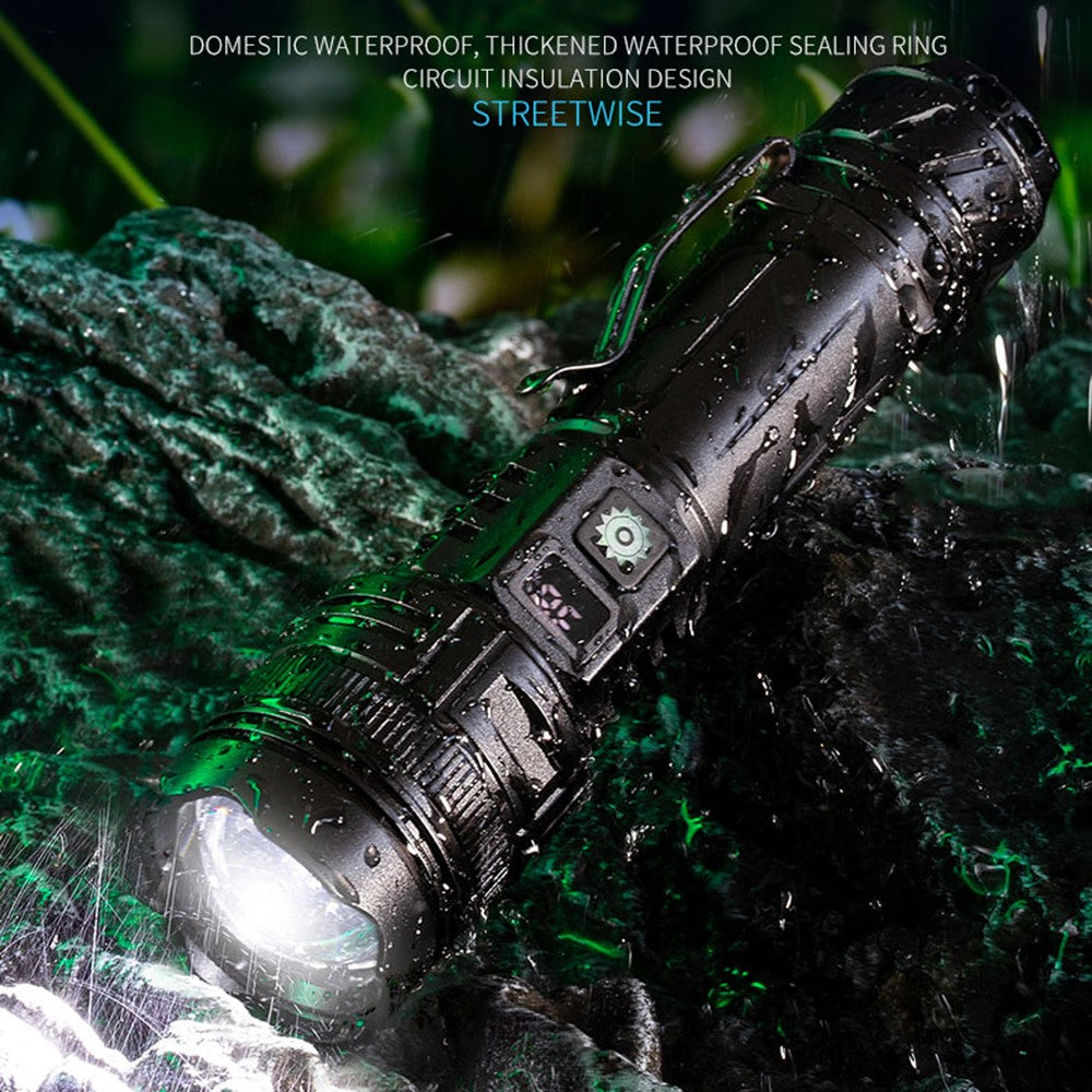 A065-Laser Home Outdoor Flashlight 20W Purple Light Portable LCD Display Flashlight (No Battery)