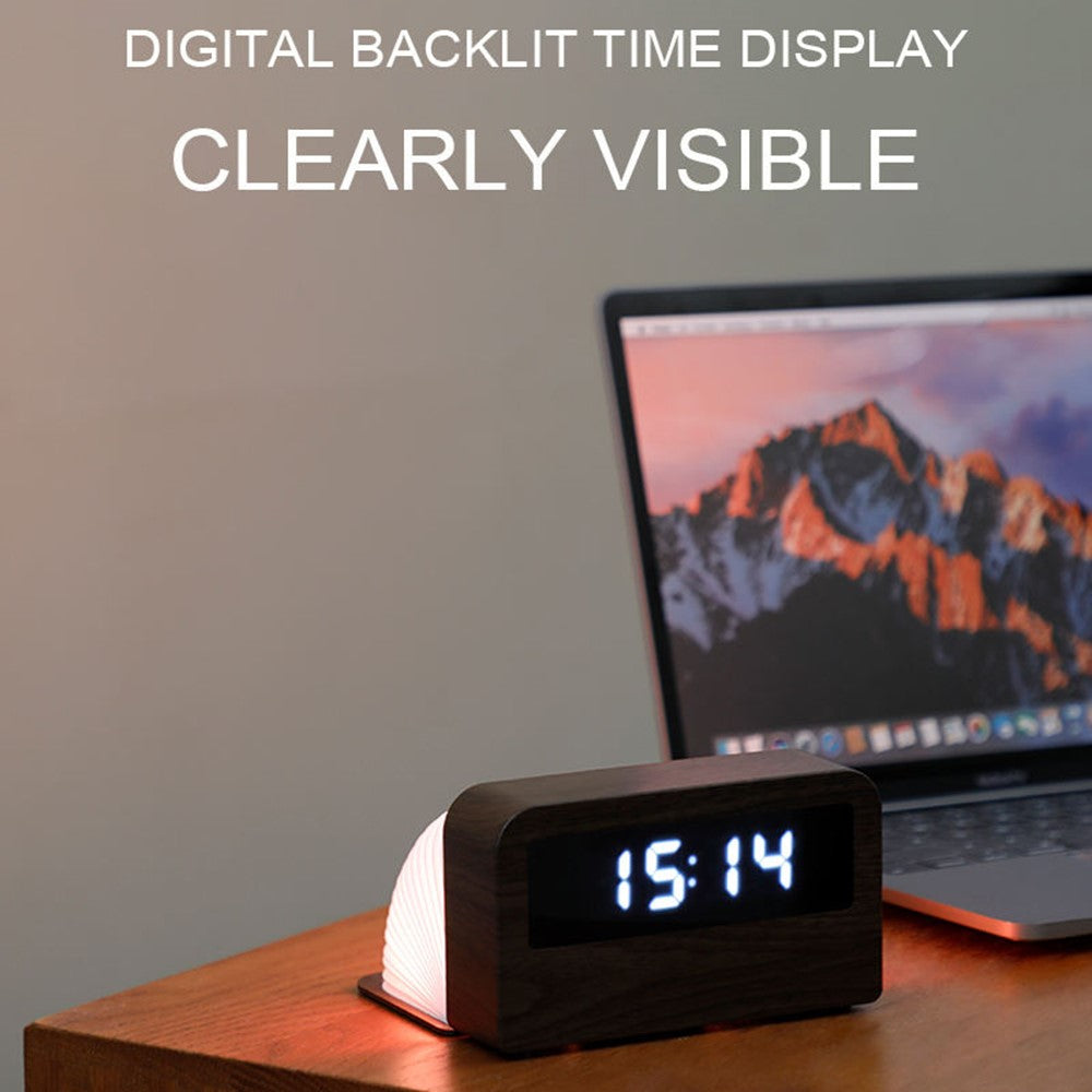 Y1 Wooden Alarm Clock Time Display Colorful Creative Book-shaped Light Desktop USB Rechargeable Smart Alarm Clock