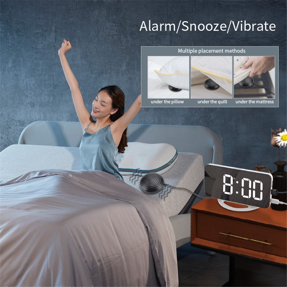 TS-8202 Digital Clock Large Display LED Electric Alarm Clock Vibration Design Mirror Surface Diming Mode 3 Levels Brightness USB Rechargeable Modern Decoration for Home Bedroom Office