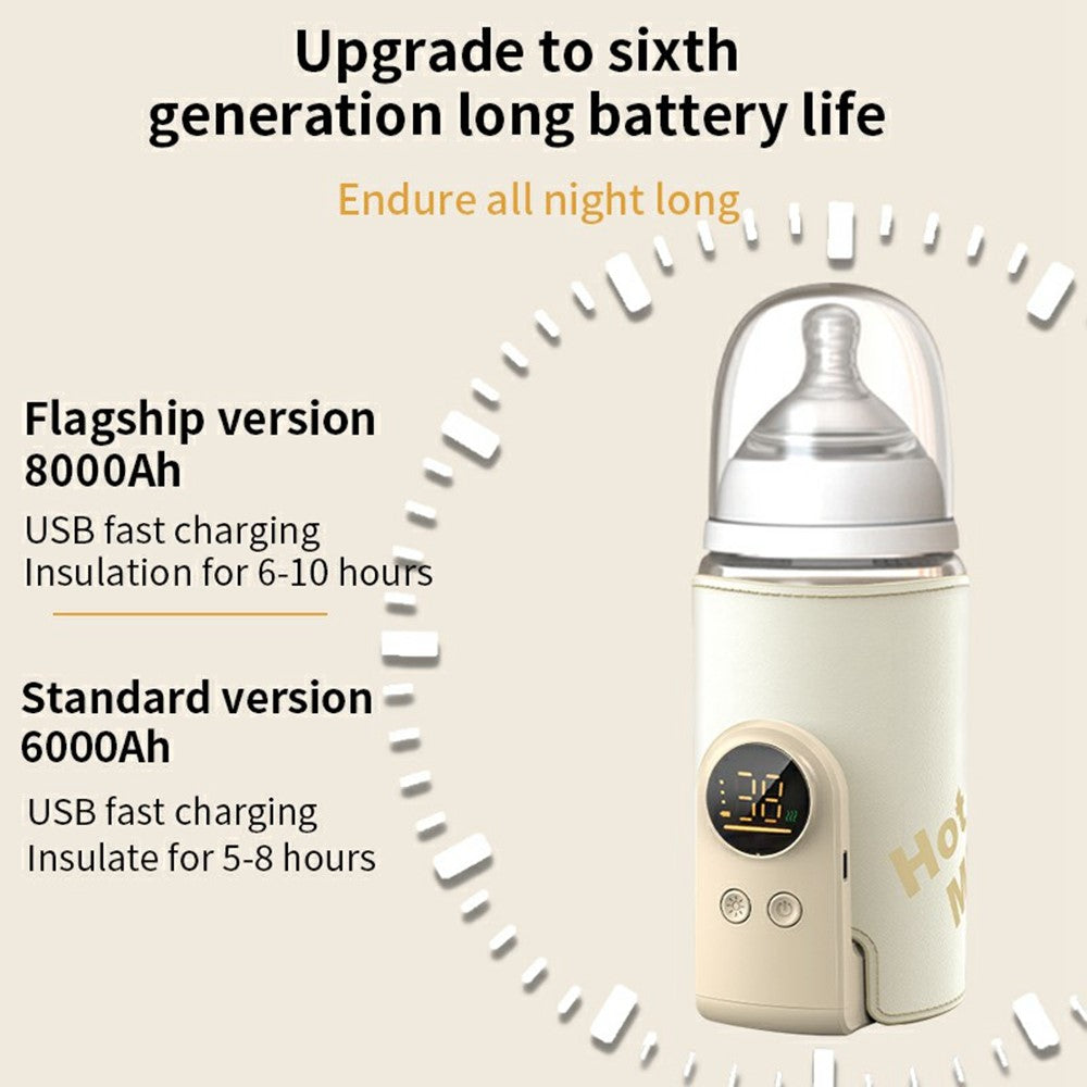6000mAh Battery Operated Baby Bottle Warmer 360° Wrapping Heating Portable Thermostatic Bottle Sleeve with 18W USB / Type-C Fast Charge
