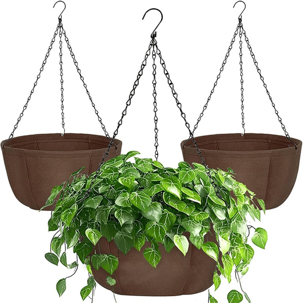 3Pcs 10 inch Outdoor Hanging Plant Pot Breathable Drainage Hanging Basket with Chain for Balcony Decoration