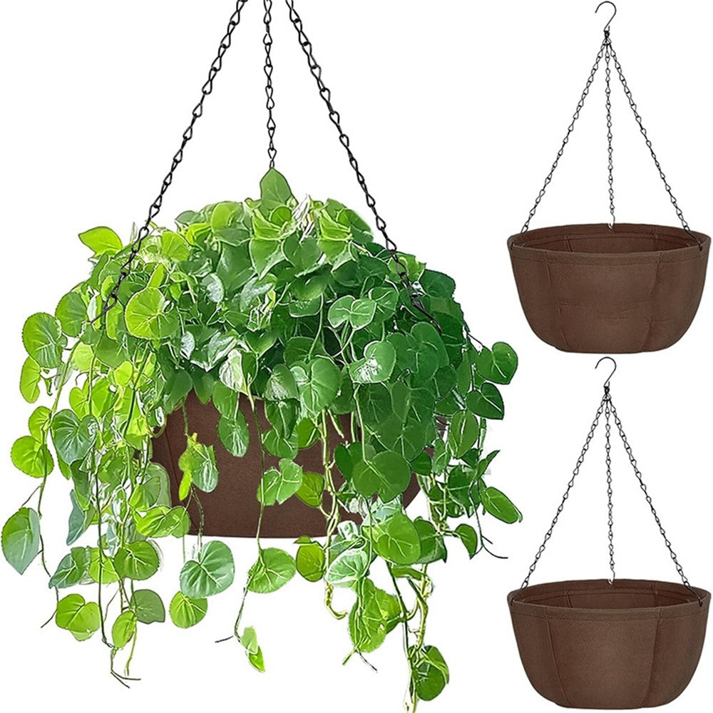 3Pcs 10 inch Outdoor Hanging Plant Pot Breathable Drainage Hanging Basket with Chain for Balcony Decoration