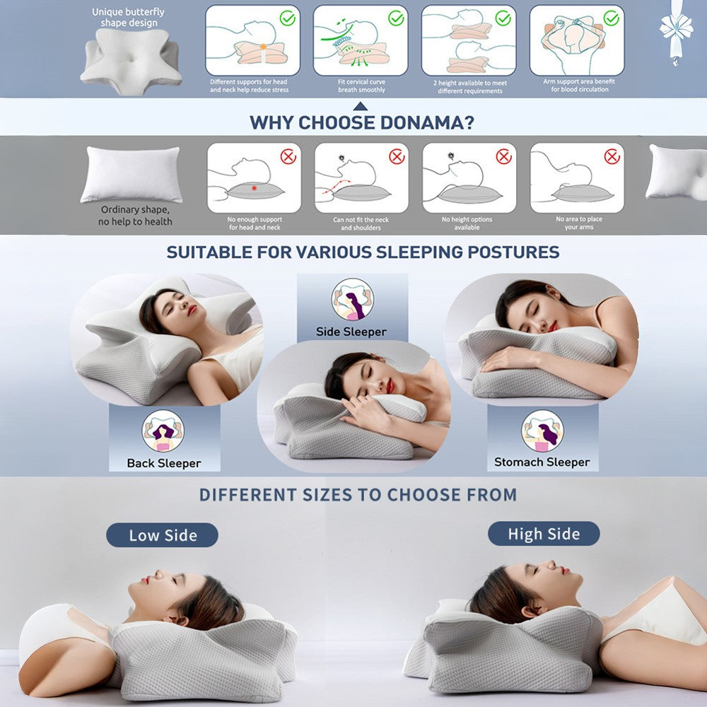 Small Size 60x40x13cm Butterfly Shape Memory Foam Pillow with Removable Cover Ergonomic Cervical Support Neck Pillow