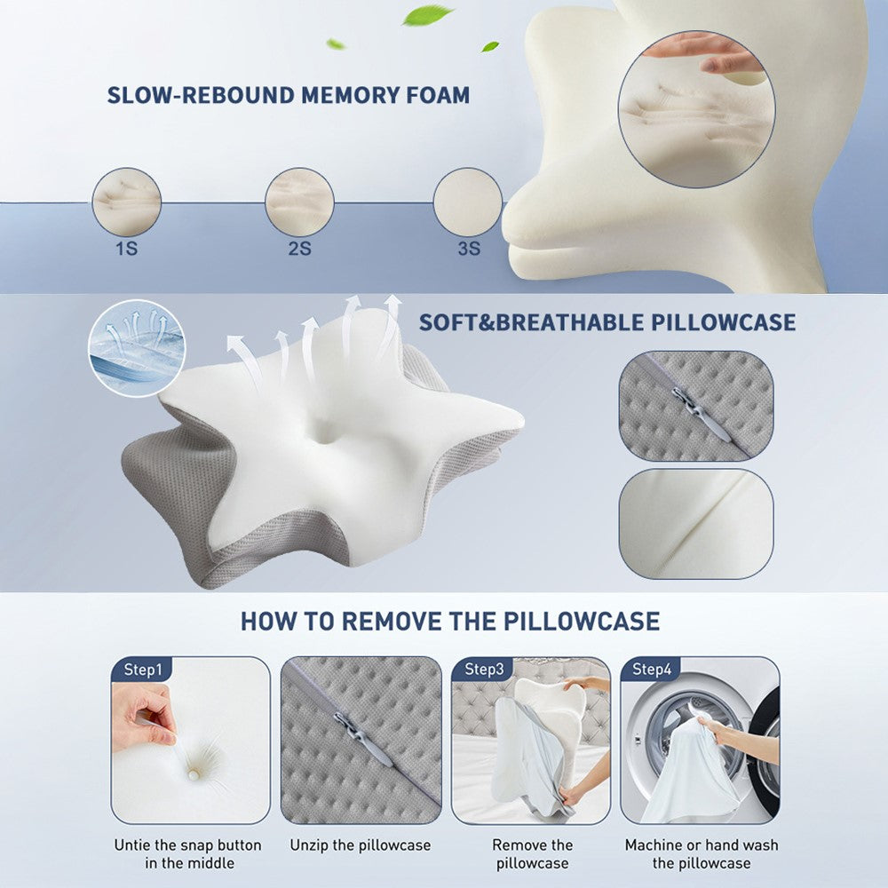 Large Size 65x45x15cm Butterfly Shape Memory Foam Pillow with Removable Cover Ergonomic Cervical Support Neck Pillo