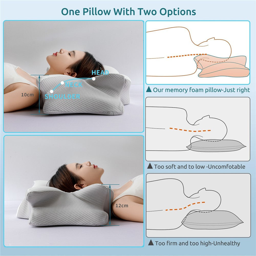Large Size 65x45x15cm Butterfly Shape Memory Foam Pillow with Removable Cover Ergonomic Cervical Support Neck Pillo