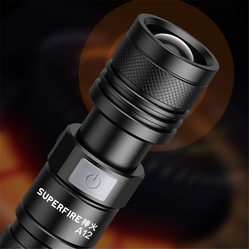 SUPERFIRE A12 LED Flashlight 850 Lumen Small Extremely Bright 15W Flash Light, Zoomable, Water Resistant, Adjustable Brightness for Camping, Running, Emergency (with Battery)