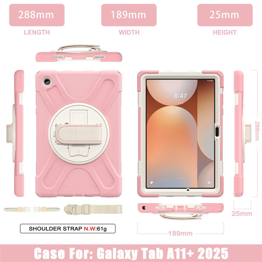 For Samsung Galaxy Tab A11+ Kickstand Case TPU PC Silicone Tablet Cover with Shoulder Strap