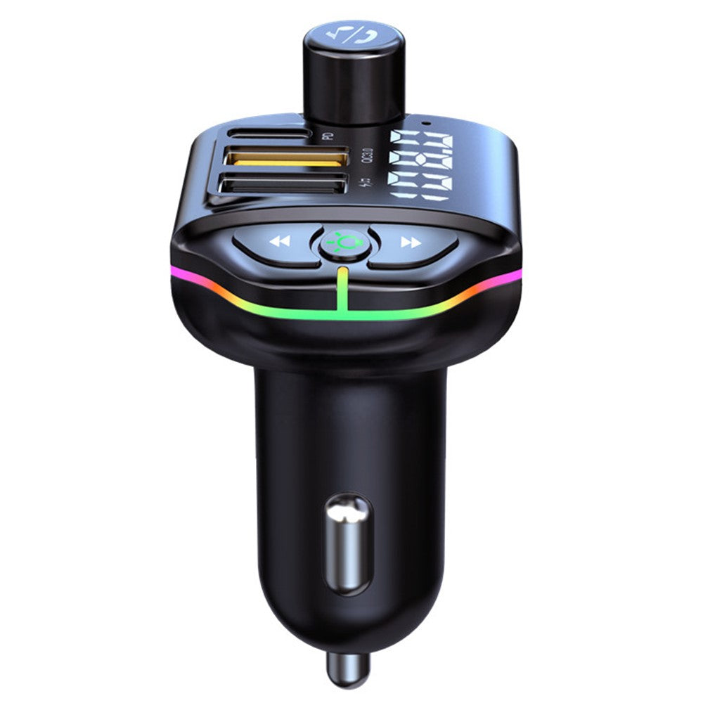 ZTB-A10 Bluetooth 5.0 FM Transmitter, Freisprecheinrichtung, Auto MP3 Player, bunte Beleuchtung, USB-C + Dual USB Ladegerät