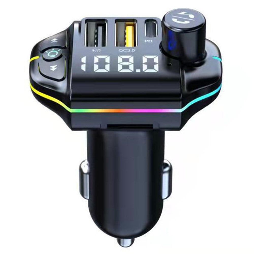 ZTB-A10 Bluetooth 5.0 FM Transmitter, Freisprecheinrichtung, Auto MP3 Player, bunte Beleuchtung, USB-C + Dual USB Ladegerät