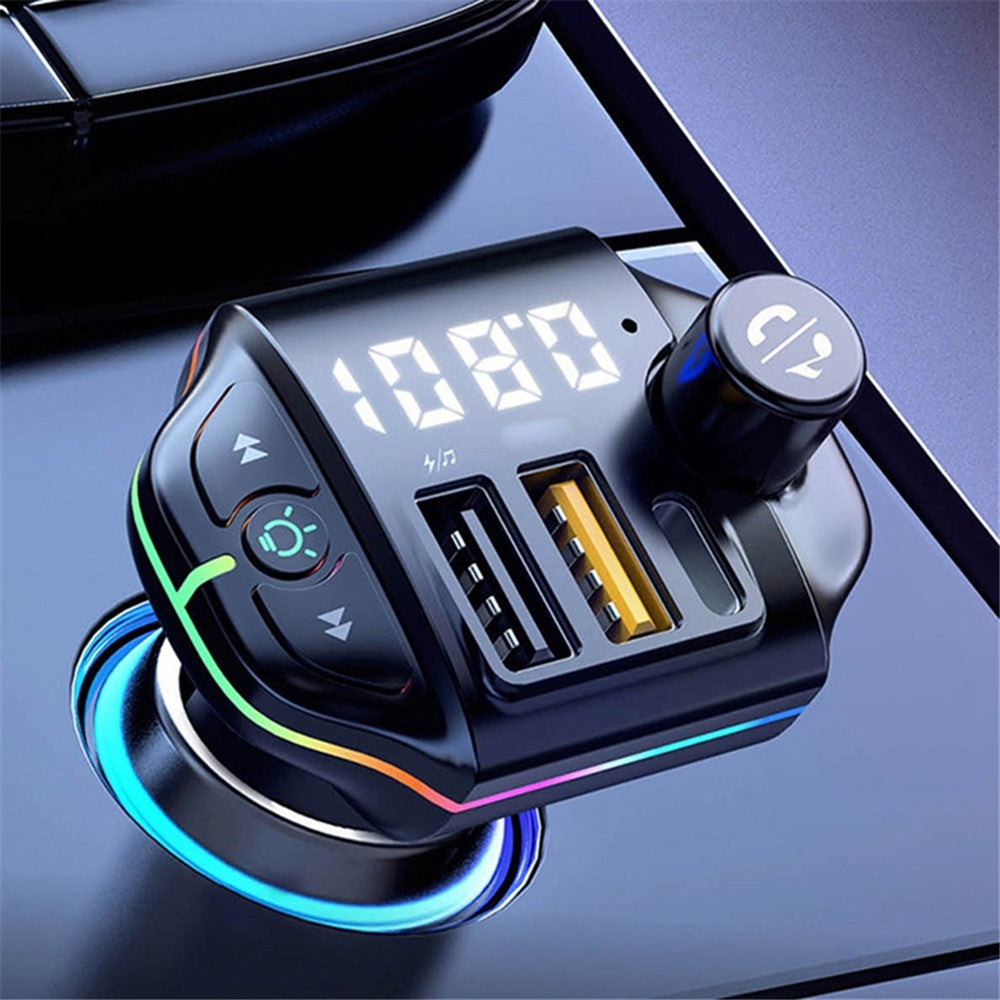 ZTB-A10 Bluetooth 5.0 FM Transmitter, Freisprecheinrichtung, Auto MP3 Player, bunte Beleuchtung, USB-C + Dual USB Ladegerät