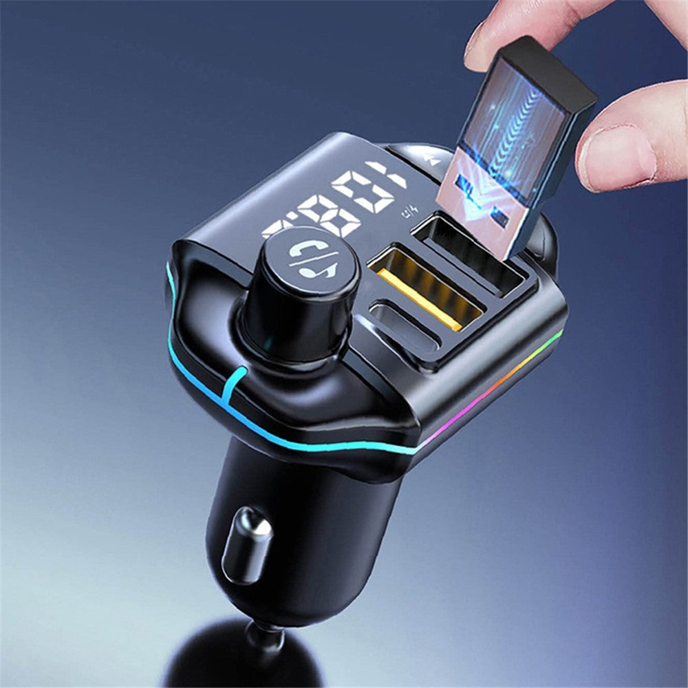 ZTB-A10 Bluetooth 5.0 FM Transmitter, Freisprecheinrichtung, Auto MP3 Player, bunte Beleuchtung, USB-C + Dual USB Ladegerät