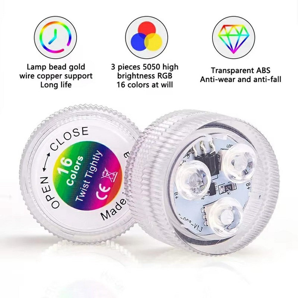 2Pcs RGB LED Underwater Light 16 Colors Fish Tank Decorative Light IP68 Waterproof Submersible Pool Lamp with Remote