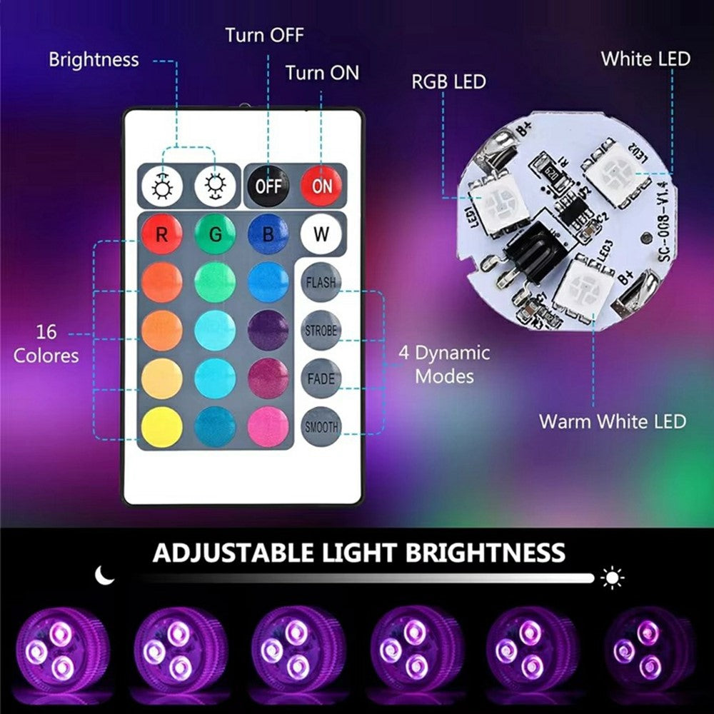 2Pcs RGB LED Underwater Light 16 Colors Fish Tank Decorative Light IP68 Waterproof Submersible Pool Lamp with Remote