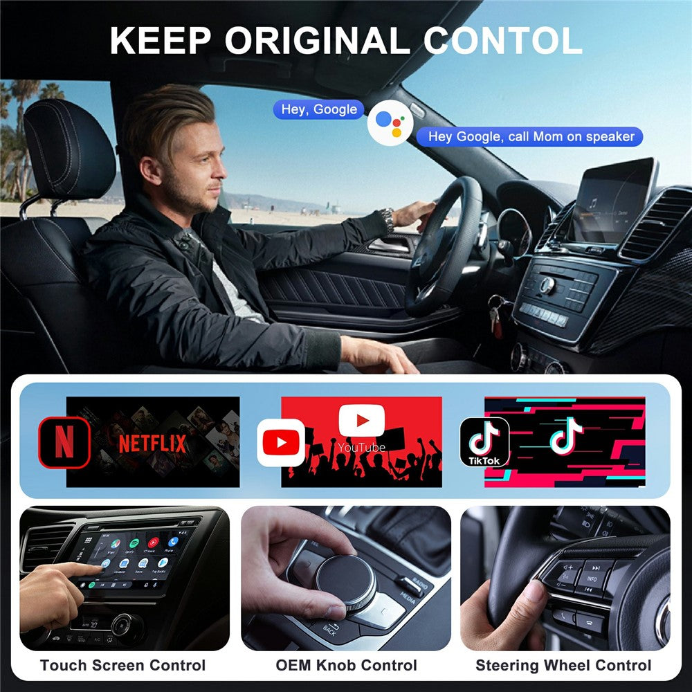 TYS-4222S Wireless CarPlay Android Auto Adapter - Plug & Play AirPlay Screen Mirroring USB Dongle