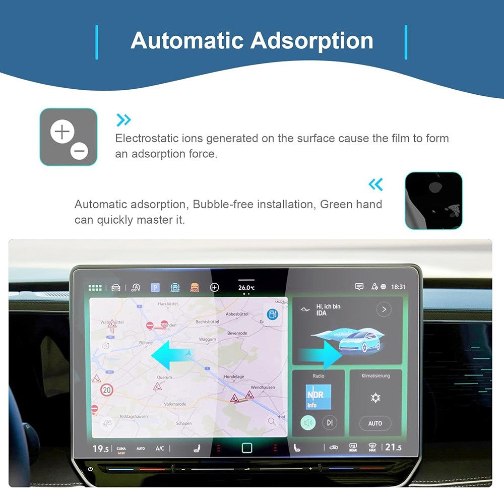 Displayschutzfolie für ID.4X / ID.6X 2021-2024 12 Zoll Navigation – 9H Härte, HD Klar, Gehärtetes Glas