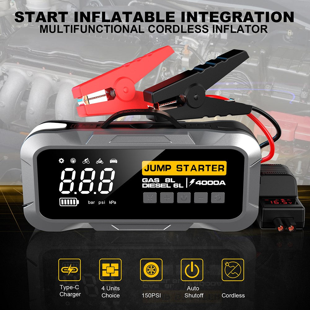 CY97 10000mAh Starthilfe & Kompressor 150PSI mit LED-Notlicht