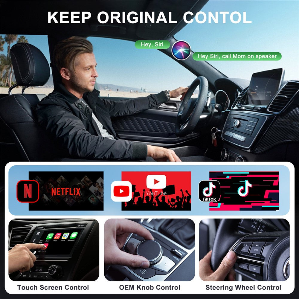 Kabelloser CarPlay Adapter: Apps wie YouTube/Netflix/TikTok für unterwegs