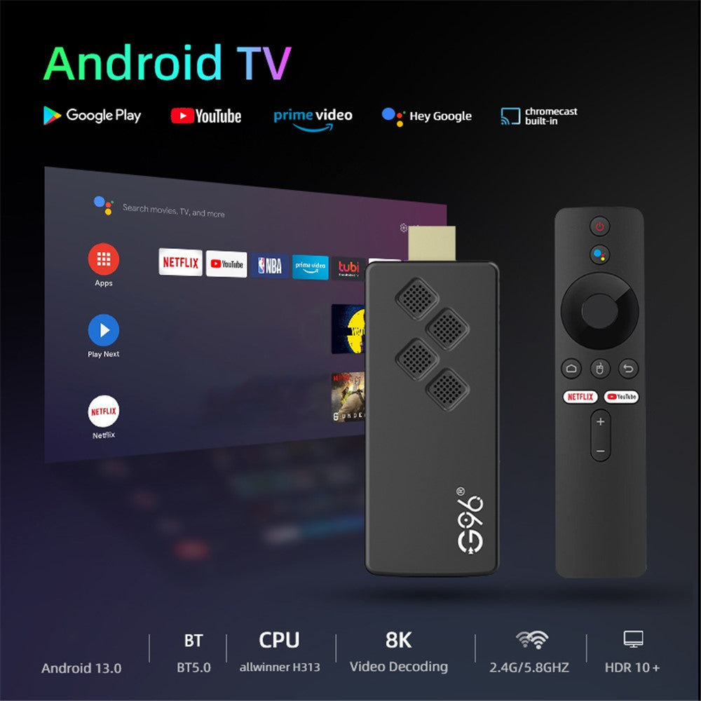 G96 ATV 8K Voice Remote Control TV Stick Android14 2.4G / 5G Dual-Band WiFi BT5 Media Player, 2GB+16GB