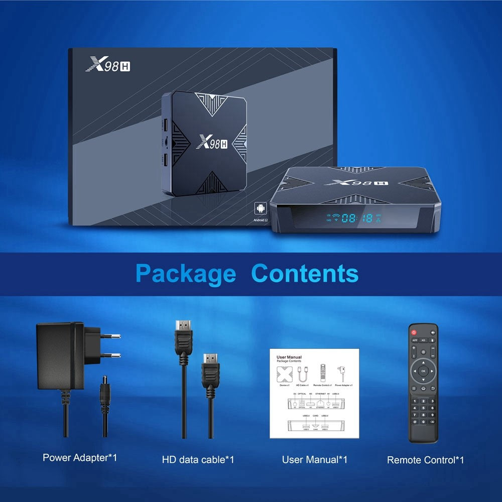 X98H Android 12.0 Smart TV Box Allwinner H618 Dual-Band Wifi6 2.4G / 5G WIFI HD 4K Media Player (2G+16G)