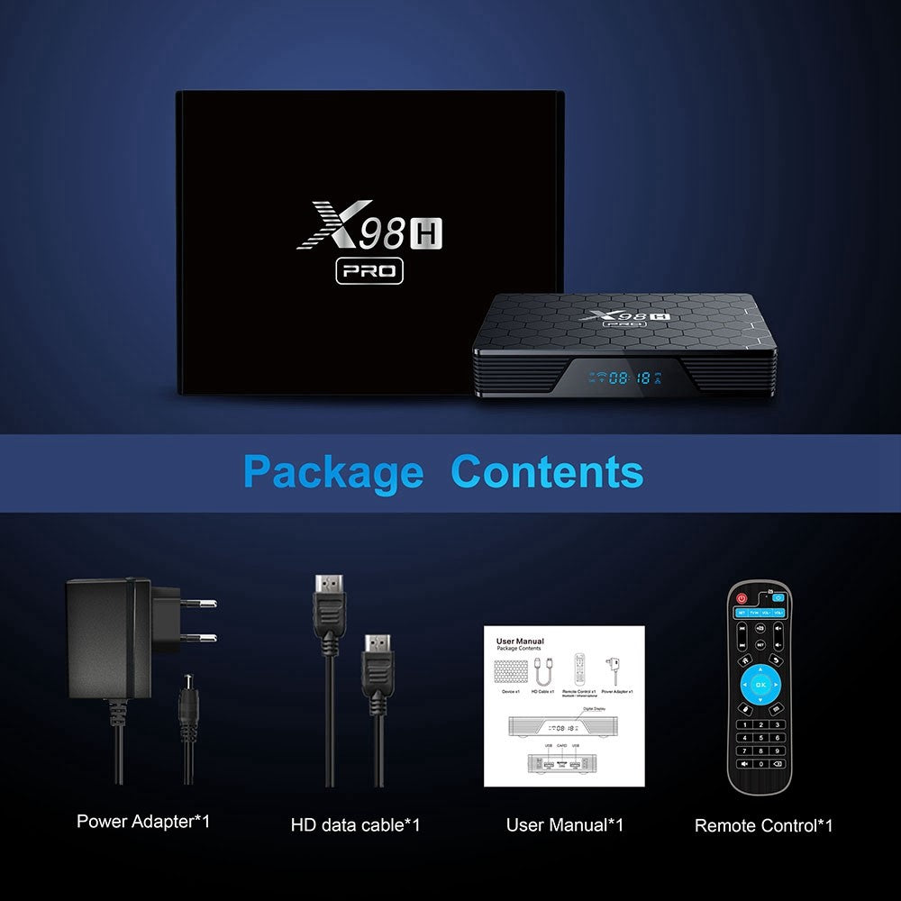 X98H Pro Android 12 Smart TV Box Allwinner H618 Quad-Core 2.4GHZ 5.8GHZ Dual-Band WiFi Support 6K Video Output Remote Control (2G+16G)