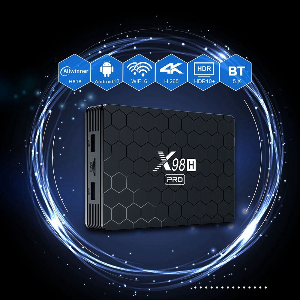 X98H Pro Android 12 Smart TV Box Allwinner H618 Quad-Core 2.4GHZ 5.8GHZ Dual-Band WiFi Support 6K Video Output Remote Control (2G+16G)