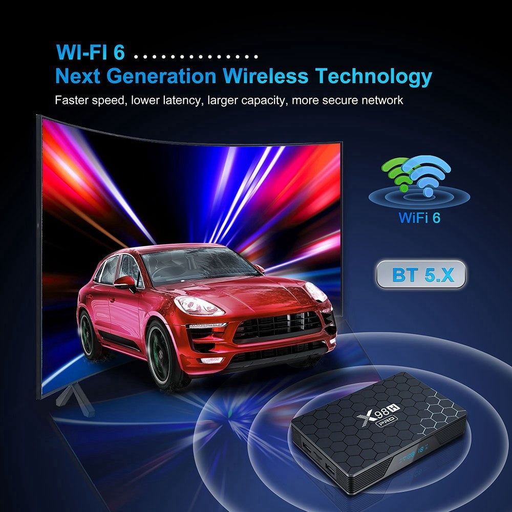 X98H Pro Android 12 Smart TV Box Allwinner H618 Quad-Core 2.4GHZ 5.8GHZ Dual-Band WiFi Support 6K Video Output Remote Control (2G+16G)