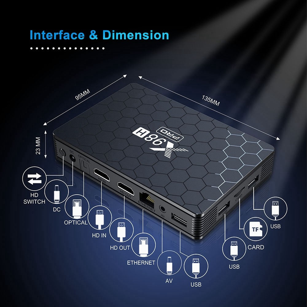 X98H Pro Android 12 Smart TV Box Allwinner H618 Quad-Core 2.4GHZ 5.8GHZ Dual-Band WiFi Support 6K Video Output Remote Control (2G+16G)