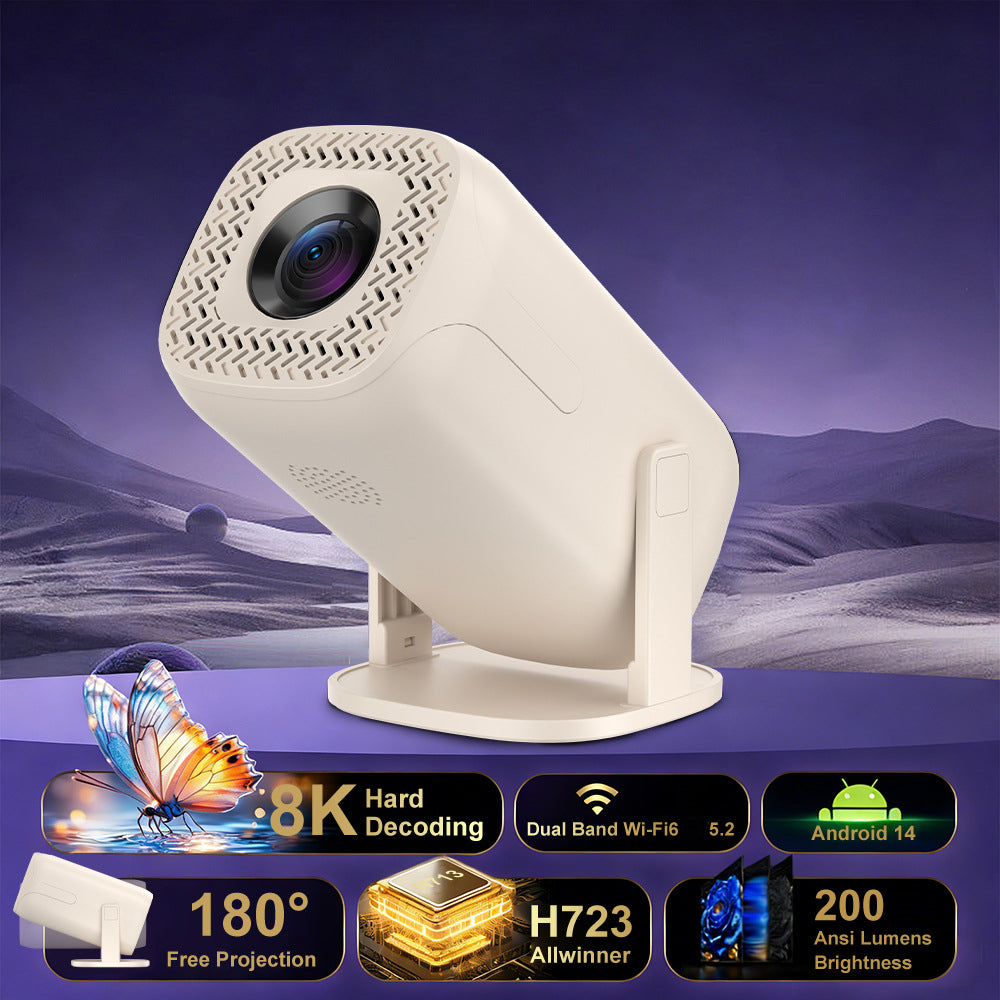 V5 Smart Video Projector Android 14 Automatic Keystone Correction WiFi / Bluetooth-compatible Mini Home Theater, 1+8GB