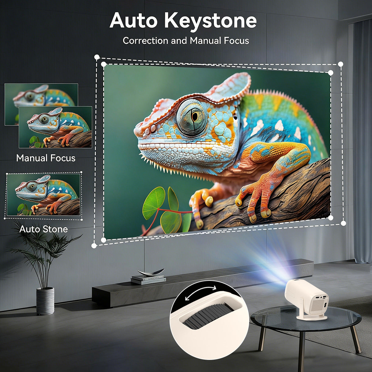 V5 Smart Video Projector Android 14 Automatic Keystone Correction WiFi / Bluetooth-compatible Mini Home Theater, 1+8GB